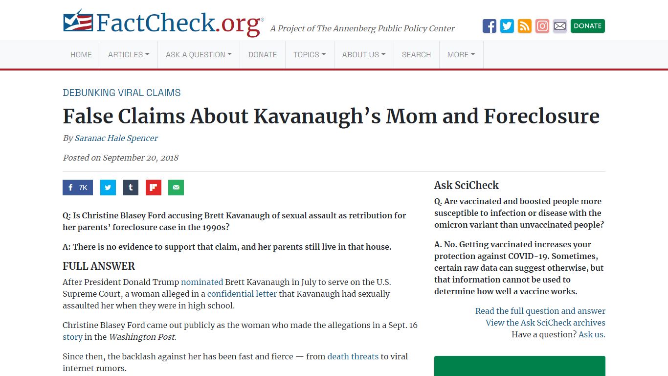 False Claims About Kavanaugh’s Mom and Foreclosure